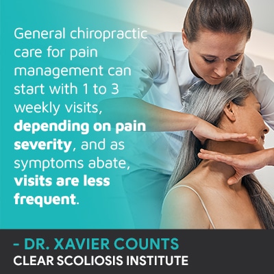 A visual representation of the quote from the text starting with “General chiropractor care for pain"