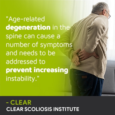 A visual representation of the quote from the text starting with “Age Related degeneration in the spine"