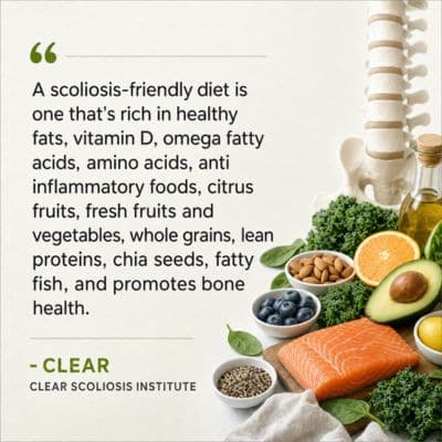 A visual representation of the quote from the text starting with “A scoliosis friendly diet emphasizes"