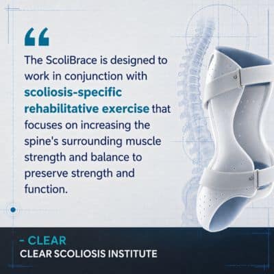A visual representation of the quote from the text starting with “The ScoliBrace is designed to work"