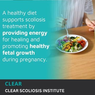 A visual representation of the quote from the text starting with “A healthy diet gives scoliosis patients"